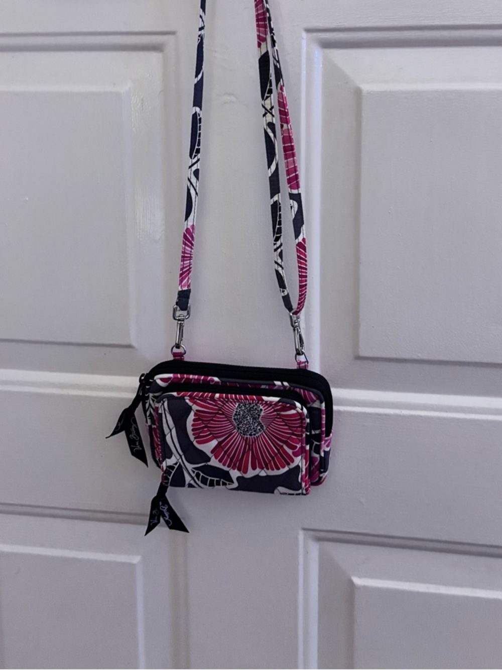 Vera Bradley Pink and Black Floral Crossbody Wristlet - Picture 2 of 7